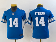 Cheap Youth Detroit Lions #14 Amon Ra St Brown Limited Blue 2024 FUSE Vapor Jersey