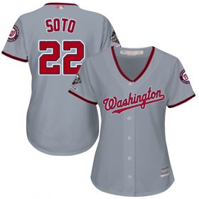 Wholesale Cheap Nationals #22 Juan Soto Grey Road 2019 World Series Champions Women\'s Stitched MLB Jersey