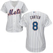 Wholesale Cheap Mets #8 Gary Carter White(Blue Strip) Home Women's Stitched MLB Jersey