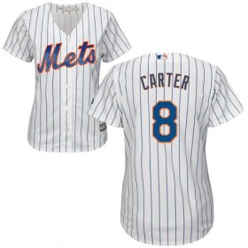 Wholesale Cheap Mets #8 Gary Carter White(Blue Strip) Home Women\'s Stitched MLB Jersey