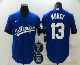 Wholesale Cheap Men\'s Los Angeles Dodgers #13 Max Muncy Blue #2 #20 Patch City Connect Cool Base Stitched Jersey