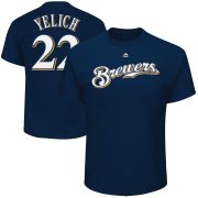Wholesale Cheap Milwaukee Brewers #22 Christian Yelich Majestic Official Name & Number T-Shirt Navy