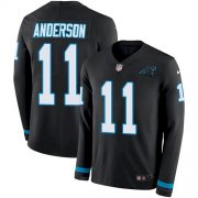 Wholesale Cheap Men's Nike Panthers #11 Robby Anderson Black Team Color Stitched NFL Limited Therma Long Sleeve Jersey