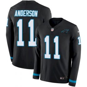 Wholesale Cheap Men\'s Nike Panthers #11 Robby Anderson Black Team Color Stitched NFL Limited Therma Long Sleeve Jersey