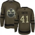 Wholesale Cheap Adidas Oilers #41 Mike Smith Green Salute to Service Stitched NHL Jersey