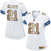 Wholesale Cheap Nike Cowboys #21 Ezekiel Elliott White Women's Stitched NFL Elite Gold Jersey