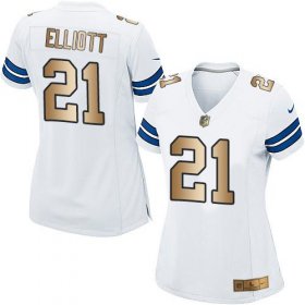 Wholesale Cheap Nike Cowboys #21 Ezekiel Elliott White Women\'s Stitched NFL Elite Gold Jersey