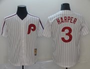 Wholesale Cheap Phillies #3 Bryce Harper White(Red Strip) New Cool Base Cooperstown Stitched MLB Jersey