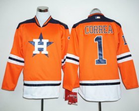 Wholesale Cheap Astros #1 Carlos Correa Orange Long Sleeve Stitched MLB Jersey