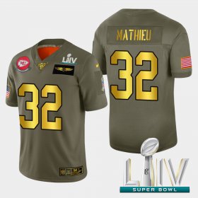Wholesale Cheap Kansas City Chiefs #32 Tyrann Mathieu Men\'s Nike Olive Gold Super Bowl LIV 2020 2019 Salute to Service Limited NFL 100 Jersey
