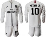 Wholesale Cheap Paris Saint-Germain #10 Neymar Jr White Jordan Long Sleeves Soccer Club Jersey