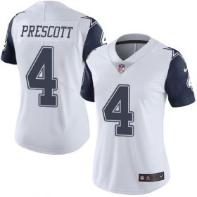 Wholesale Cheap Nike Cowboys #4 Dak Prescott White Women\'s Stitched NFL Limited Rush Jersey