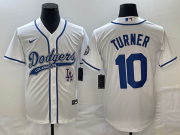 Wholesale Cheap Men's Los Angeles Dodgers #10 Justin Turner White With Patch Cool Base Stitched Baseball Jersey