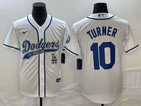 Wholesale Cheap Men\'s Los Angeles Dodgers #10 Justin Turner White With Patch Cool Base Stitched Baseball Jersey