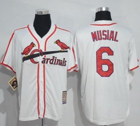 Wholesale Cheap Mitchell And Ness Cardinals #6 Stan Musial White Throwback Stitched MLB Jersey