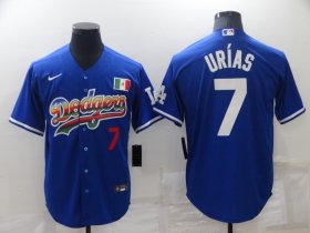Wholesale Cheap Men\'s Los Angeles Dodgers #7 Julio Urias Blue With Red Stitched MLB Cool Base Nike Fashion Jersey