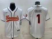 Wholesale Cheap Men's Cincinnati Bengals #1 JaMarr Chase White With Patch Cool Base Stitched Baseball Jersey