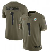 Wholesale Cheap Men's Miami Dolphins #1 Tua Tagovailoa 2022 Olive Salute To Service Limited Stitched Jersey