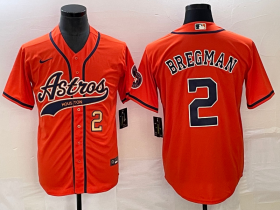 Wholesale Cheap Men\'s Houston Astros #2 Alex Bregman Number Orange With Patch Cool Base Stitched Baseball Jersey