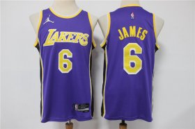 Wholesale Cheap Men\'s Los Angeles Lakers #6 LeBron James Purple Jordan 75th Anniversary Diamond 2021 Stitched Jersey