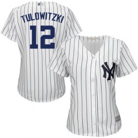 Wholesale Cheap Yankees #12 Troy Tulowitzki White Strip Home Women\'s Stitched MLB Jersey