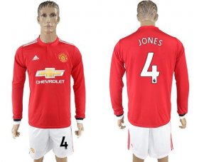 Wholesale Cheap Manchester United #4 Jones Red Home Long Sleeves Soccer Club Jersey