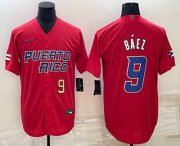 Cheap Men's Puerto Rico Baseball #9 Javier Baez Number 2023 Red World Baseball Classic Stitched Jerseys