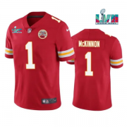 Wholesale Cheap Men's Kansas City Chiefs #1 Jerick McKinnon Red Super Bowl LVII Patch Vapor Untouchable Limited Stitched Jersey