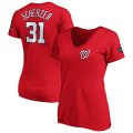 Wholesale Cheap Washington Nationals #31 Max Scherzer Majestic Women's 2019 World Series Champions Name & Number V-Neck T-Shirt Red