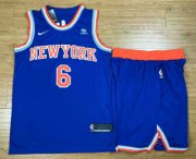 Wholesale Cheap Men's New York Knicks #6 Kristaps Porzingis New Blue 2017-2018 Nike Swingman Squarespace Stitched NBA Jersey With Shorts