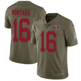 Wholesale Cheap Nike 49ers #16 Joe Montana Olive Youth Stitched NFL Limited 2017 Salute to Service Jersey