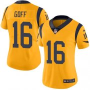 Wholesale Cheap Nike Rams #16 Jared Goff Gold Women's Stitched NFL Limited Rush Jersey