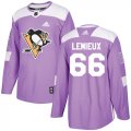Wholesale Cheap Adidas Penguins #66 Mario Lemieux Purple Authentic Fights Cancer Stitched Youth NHL Jersey