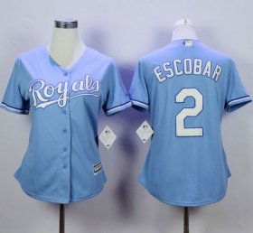 Wholesale Cheap Royals #2 Alcides Escobar Light Blue Home Women\'s Stitched MLB Jersey