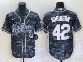 Wholesale Cheap Men\'s Los Angeles Dodgers #42 Jackie Robinson Grey Camo Cool Base With Patch Stitched Baseball Jersey 1
