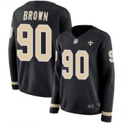 Wholesale Cheap Nike Saints #90 Malcom Brown Black Team Color Women's Stitched NFL Limited Therma Long Sleeve Jersey