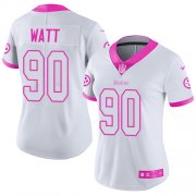 Wholesale Cheap Nike Steelers #90 T. J. Watt White/Pink Women's Stitched NFL Limited Rush Fashion Jersey