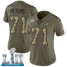 Wholesale Cheap Nike Eagles #71 Jason Peters Olive/Camo Super Bowl LII Women\'s Stitched NFL Limited 2017 Salute to Service Jersey