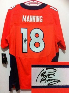Wholesale Cheap Nike Broncos #18 Peyton Manning Orange Team Color Men\'s Stitched NFL Elite Autographed Jersey