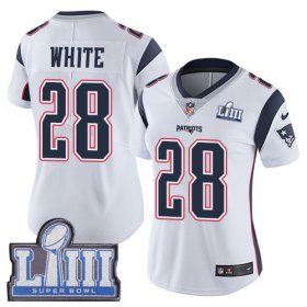 Wholesale Cheap Nike Patriots #28 James White White Super Bowl LIII Bound Women\'s Stitched NFL Vapor Untouchable Limited Jersey
