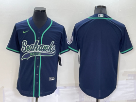 Wholesale Cheap Men\'s Seattle Seahawks Blank Navy Blue Stitched MLB Cool Base Nike Baseball Jersey