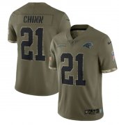 Wholesale Cheap Men's Carolina Panthers #21 Jeremy Chinn 2022 Olive Salute To Service Limited Stitched Jersey