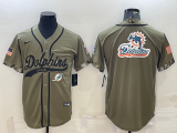 Wholesale Cheap Men's Miami Dolphins Olive Salute to Service Team Big Logo Cool Base Stitched Baseball Jersey