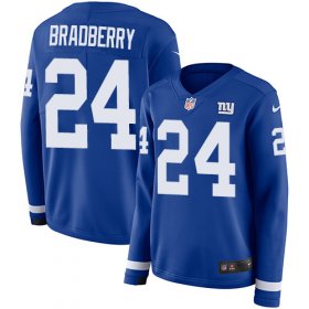 Wholesale Cheap Nike Giants #24 James Bradberry Royal Blue Team Color Women\'s Stitched NFL Limited Therma Long Sleeve Jersey