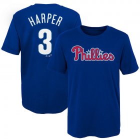 Wholesale Cheap Philadelphia Phillies #3 Bryce Harper Majestic Youth Name & Number T-Shirt Royal