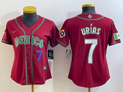 Cheap Women's Mexico Baseball #7 Julio Urias Number 2023 Red World Baseball Classic Stitched Jersey3