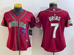 Cheap Women\'s Mexico Baseball #7 Julio Urias Number 2023 Red World Baseball Classic Stitched Jersey3