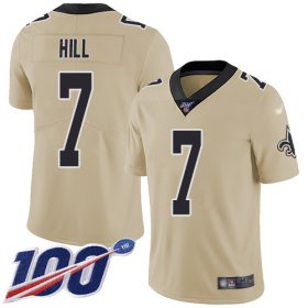 Wholesale Cheap Nike Saints #7 Taysom Hill Gold Men\'s Stitched NFL Limited Inverted Legend 100th Season Jersey