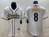 Wholesale Cheap Men's Pittsburgh Steelers #8 Kenny Pickett White With Patch Cool Base Stitched Baseball Jersey