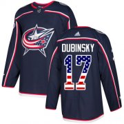 Wholesale Cheap Adidas Blue Jackets #17 Brandon Dubinsky Navy Blue Home Authentic USA Flag Stitched NHL Jersey